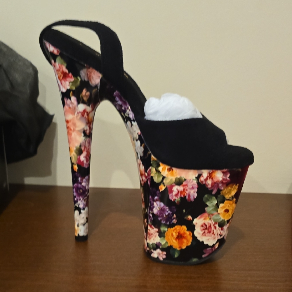 Pleaser Black Floral Platform Heels